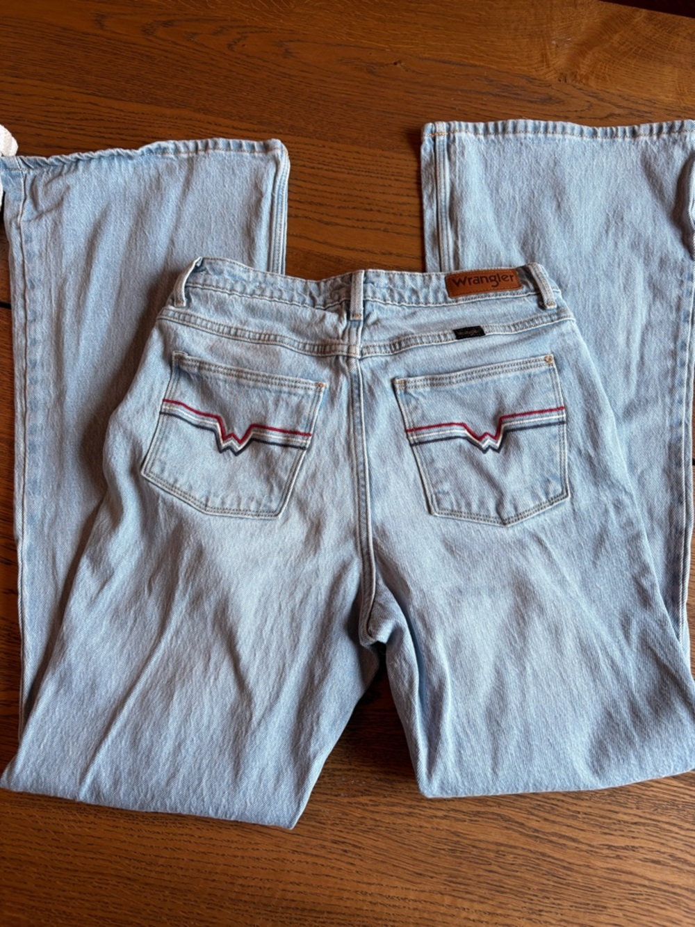 Wrangler High Rise Fierce Flare Light Wash Denim Jeans with Contrast Stitching